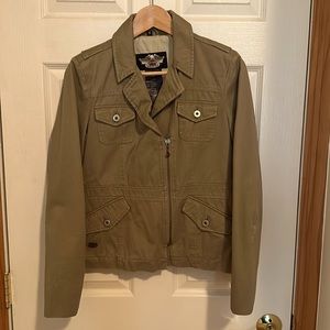 Harley Davidson Jacket Small Women Tan 100% Cotton Zip